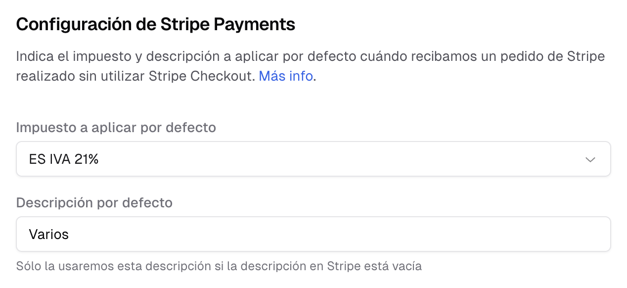 Stripe Payments sin Checkout configuracion