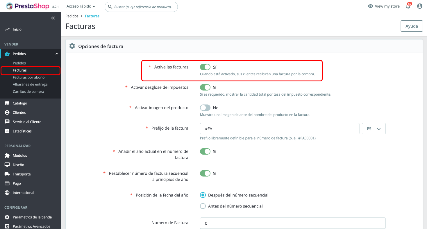Prestashop Activar Facturas
