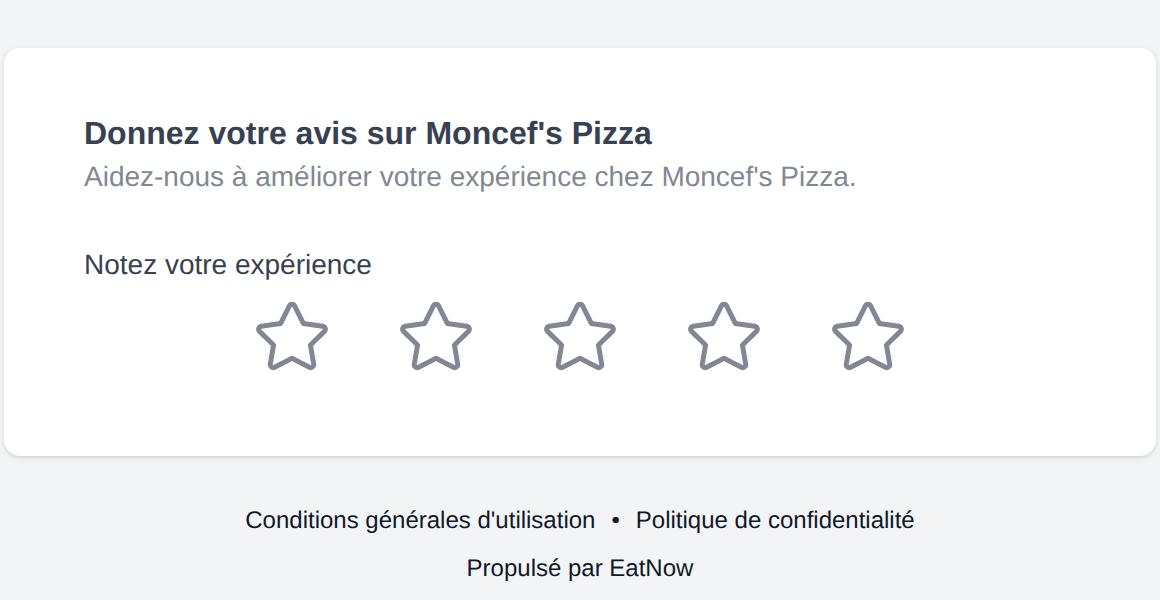 The guest-facing page asking to rate the experience with five stars
