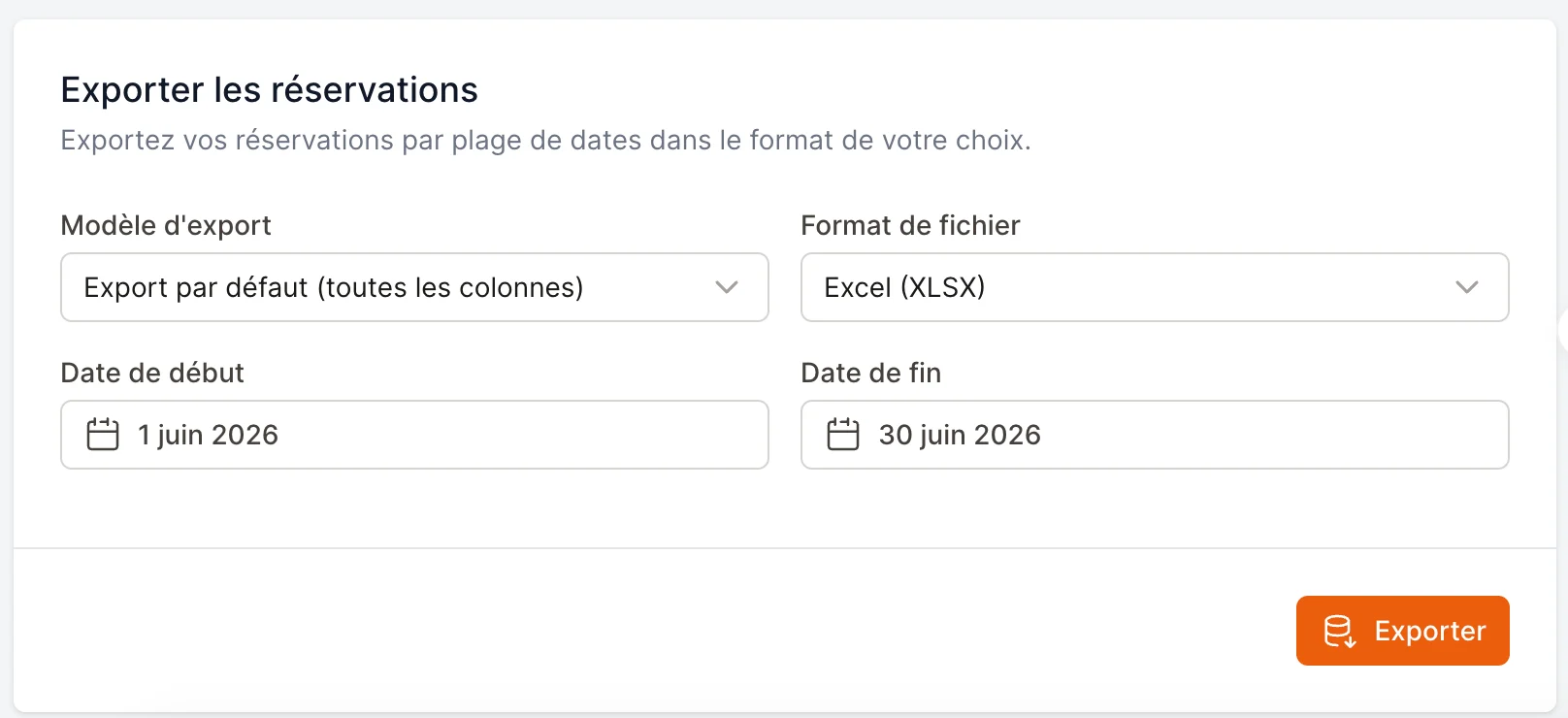 Exporter des réservations par plage de dates
