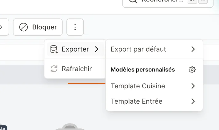 Le menu Exporter dans une vue réservations