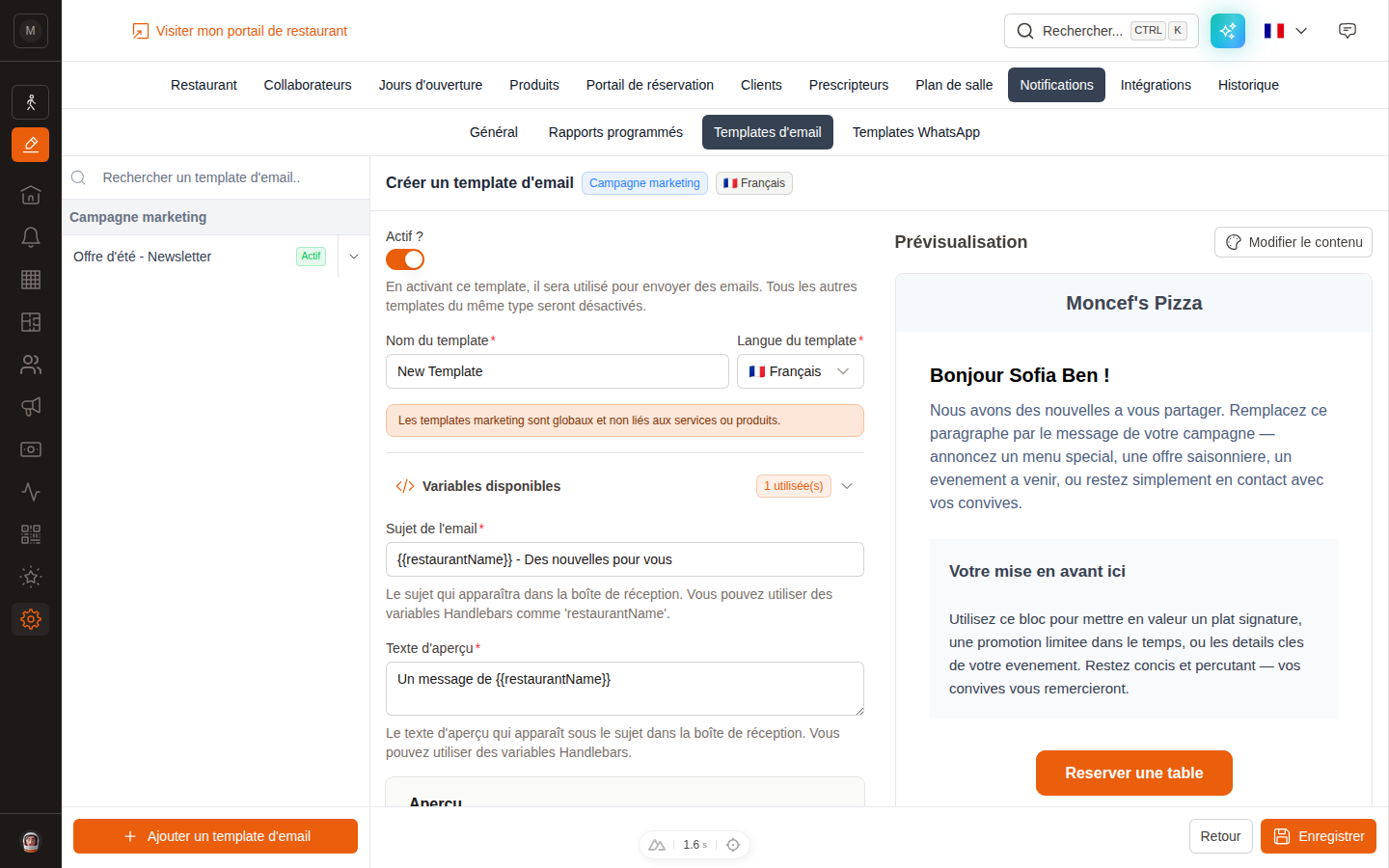 L'éditeur de template email marketing