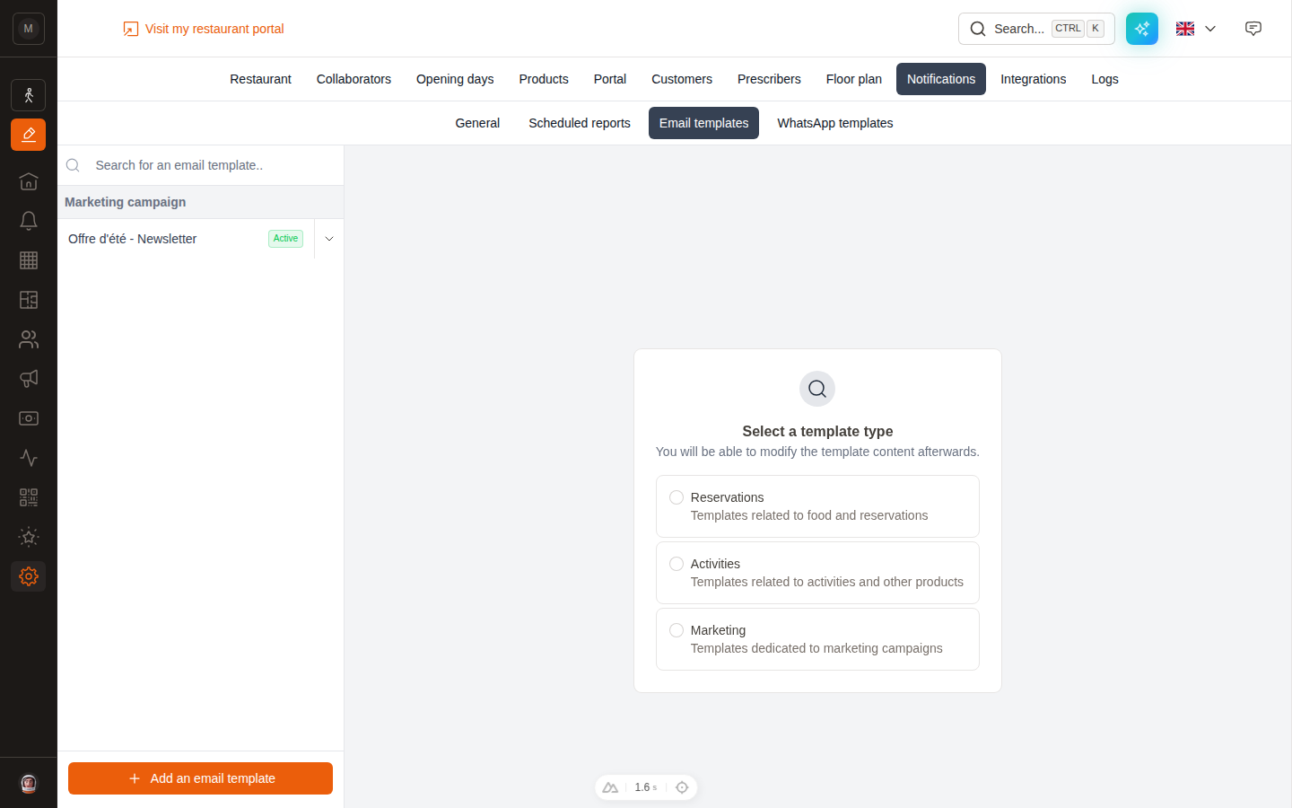 Choosing the Marketing template type