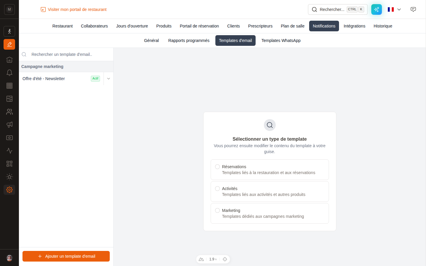 Choix du type de template Marketing