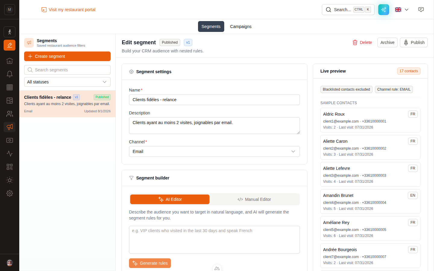 The AI editor for building segments from a description