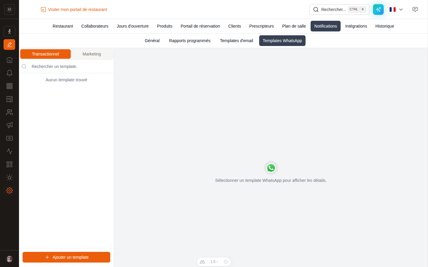 L'onglet Marketing de la page des templates WhatsApp