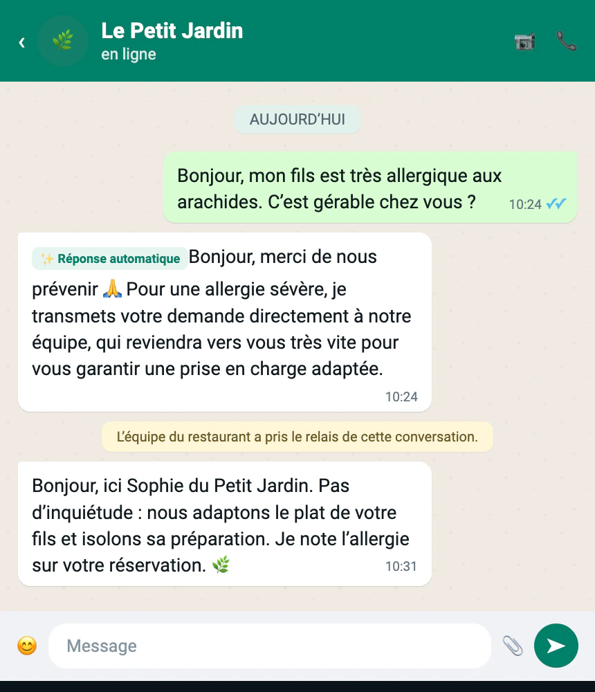 L'agent passe une question d'allergie au staff