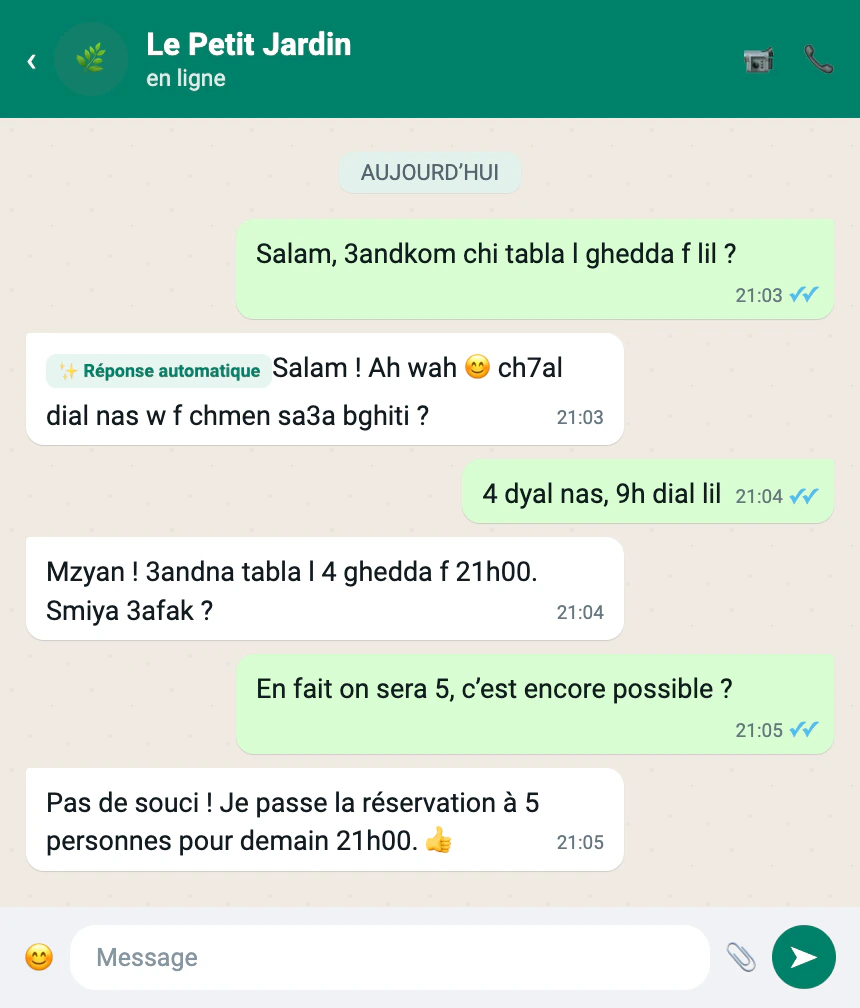 L'agent répond en darija puis bascule en français