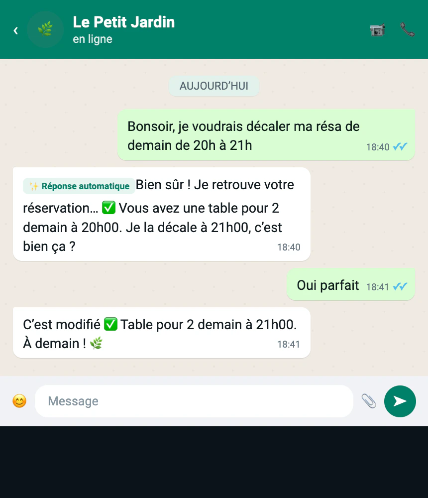 L'agent décale une réservation à un horaire plus tardif