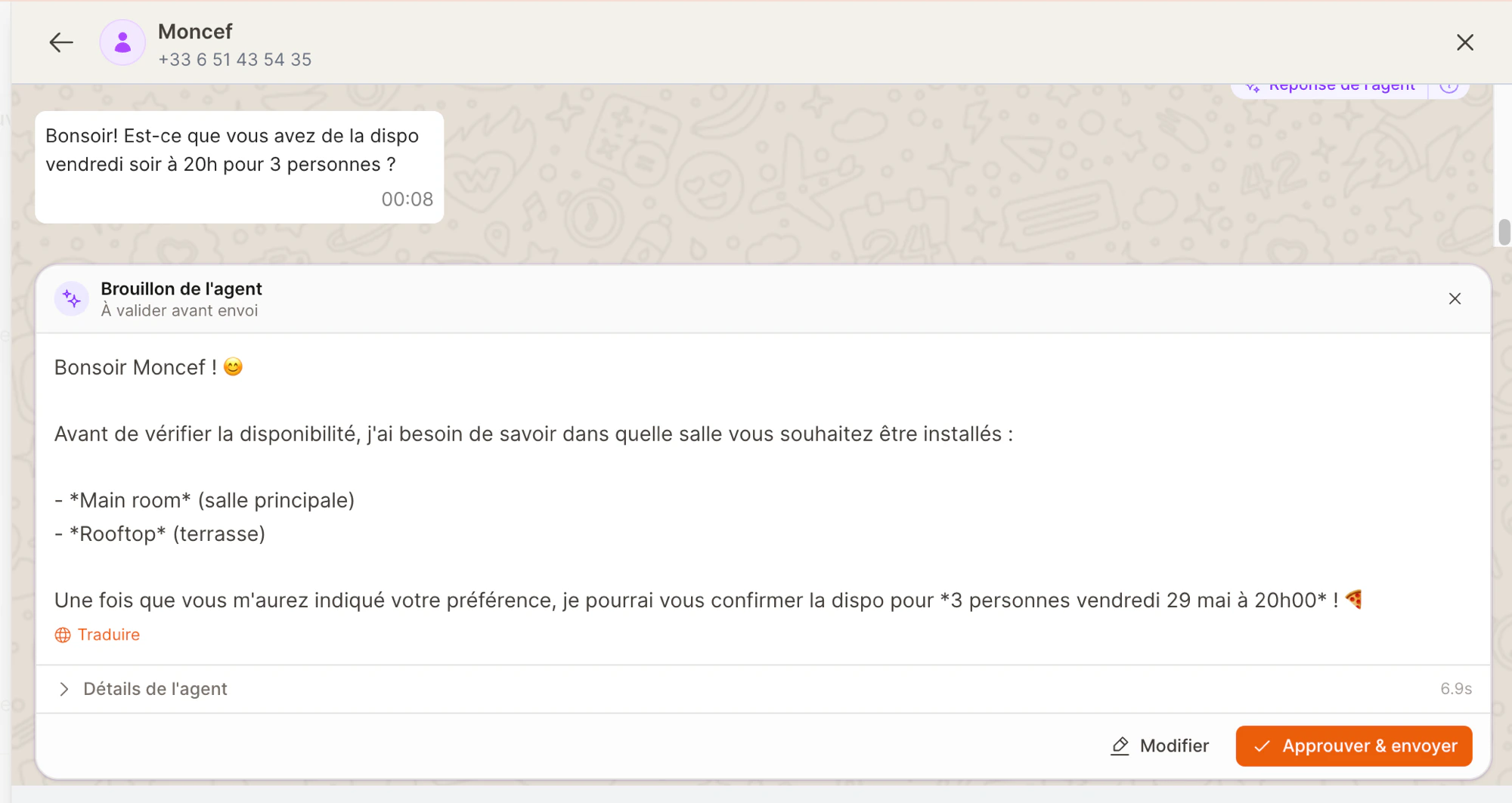A shadow-mode draft reply awaiting approval in the inbox