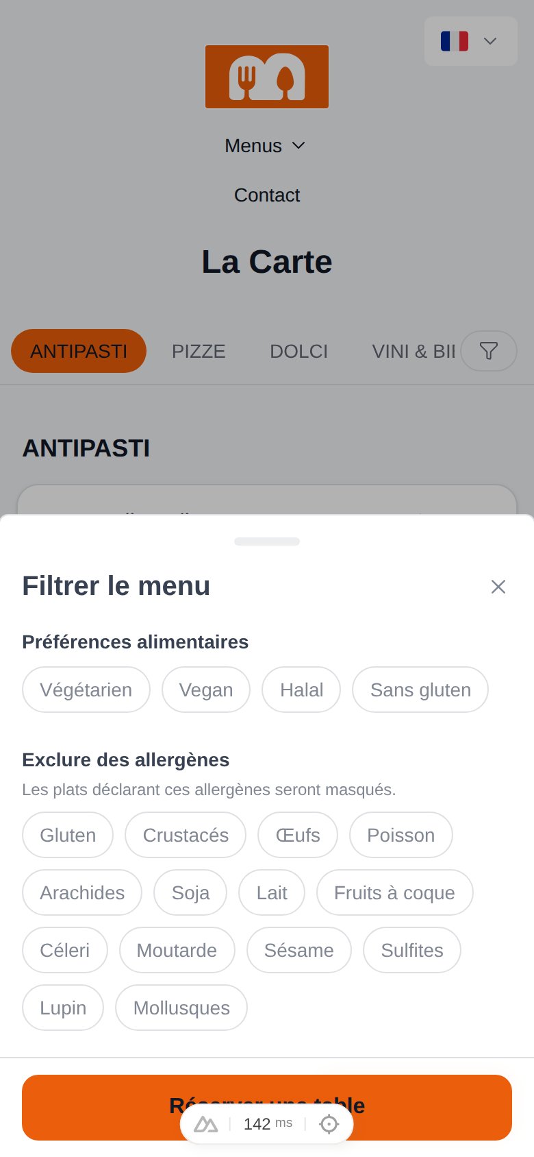 Guest-side dietary and allergen filters