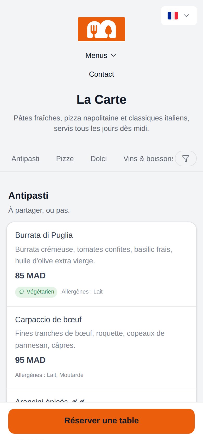 Un menu interactif sur mobile