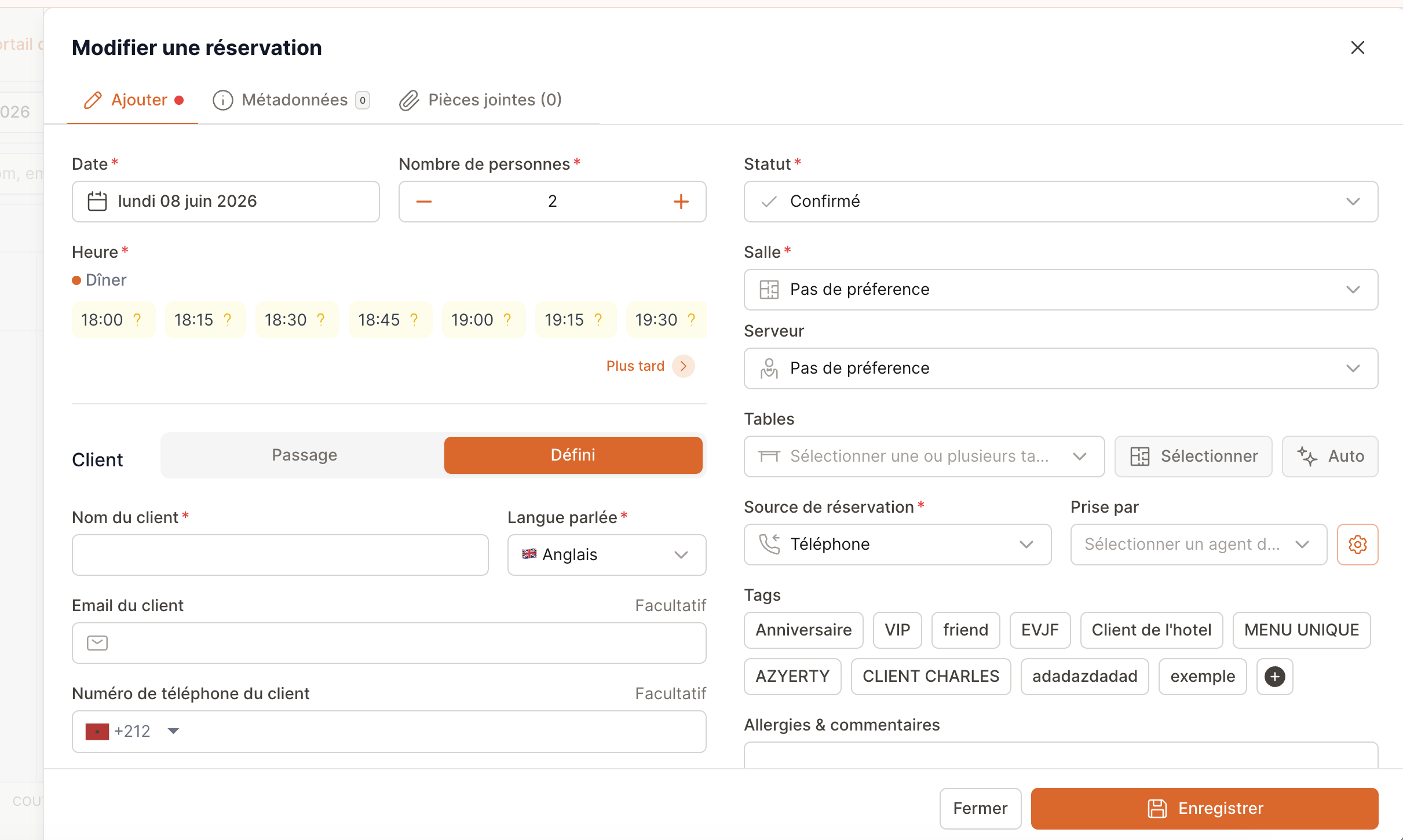 The reservation create and edit form