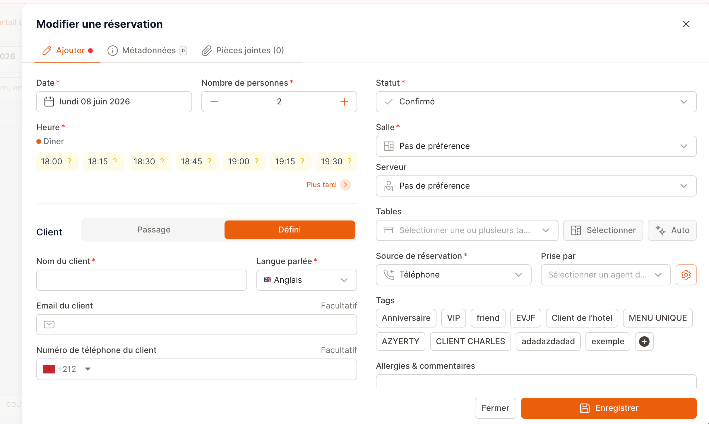 The reservation create and edit form