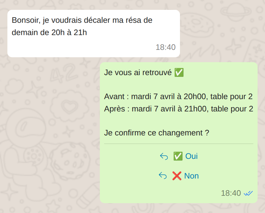 A modify confirmation message with Yes and No buttons
