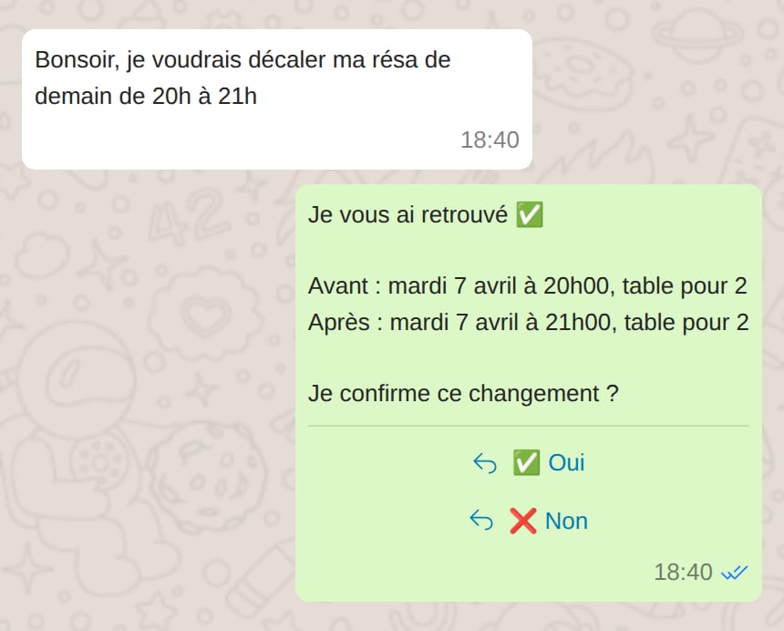 A modify confirmation message with Yes and No buttons