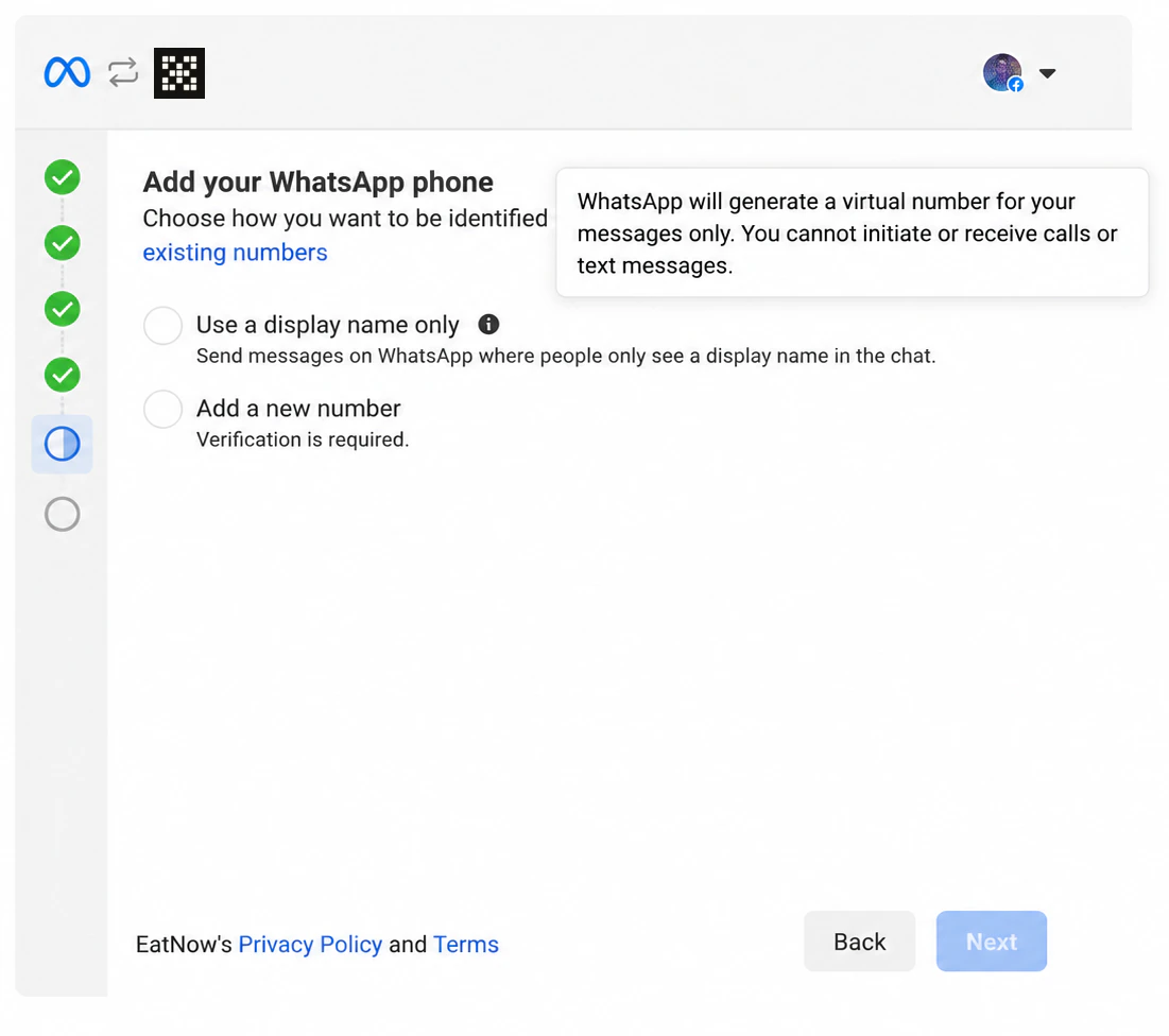 Choosing a phone number on Meta