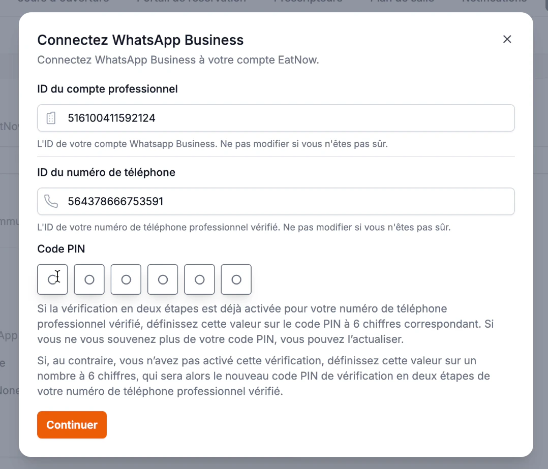PIN entry screen in EatNow