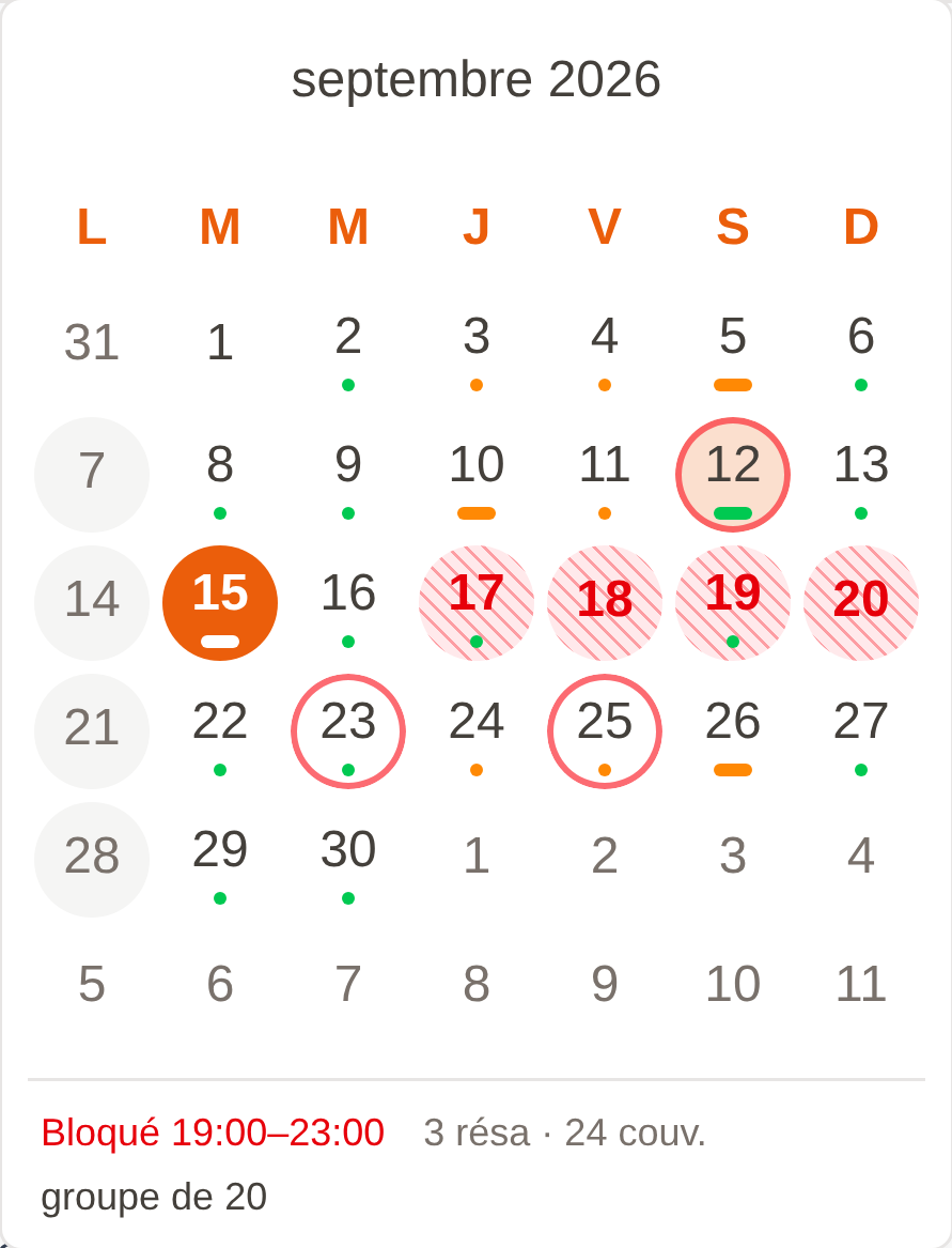 Hover detail shown under the calendar