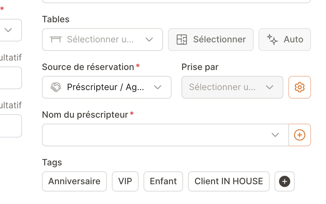 Un formulaire de réservation avec la source sur Préscripteur / Agence