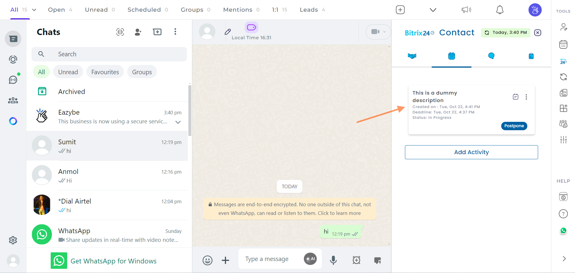 Manage activity options