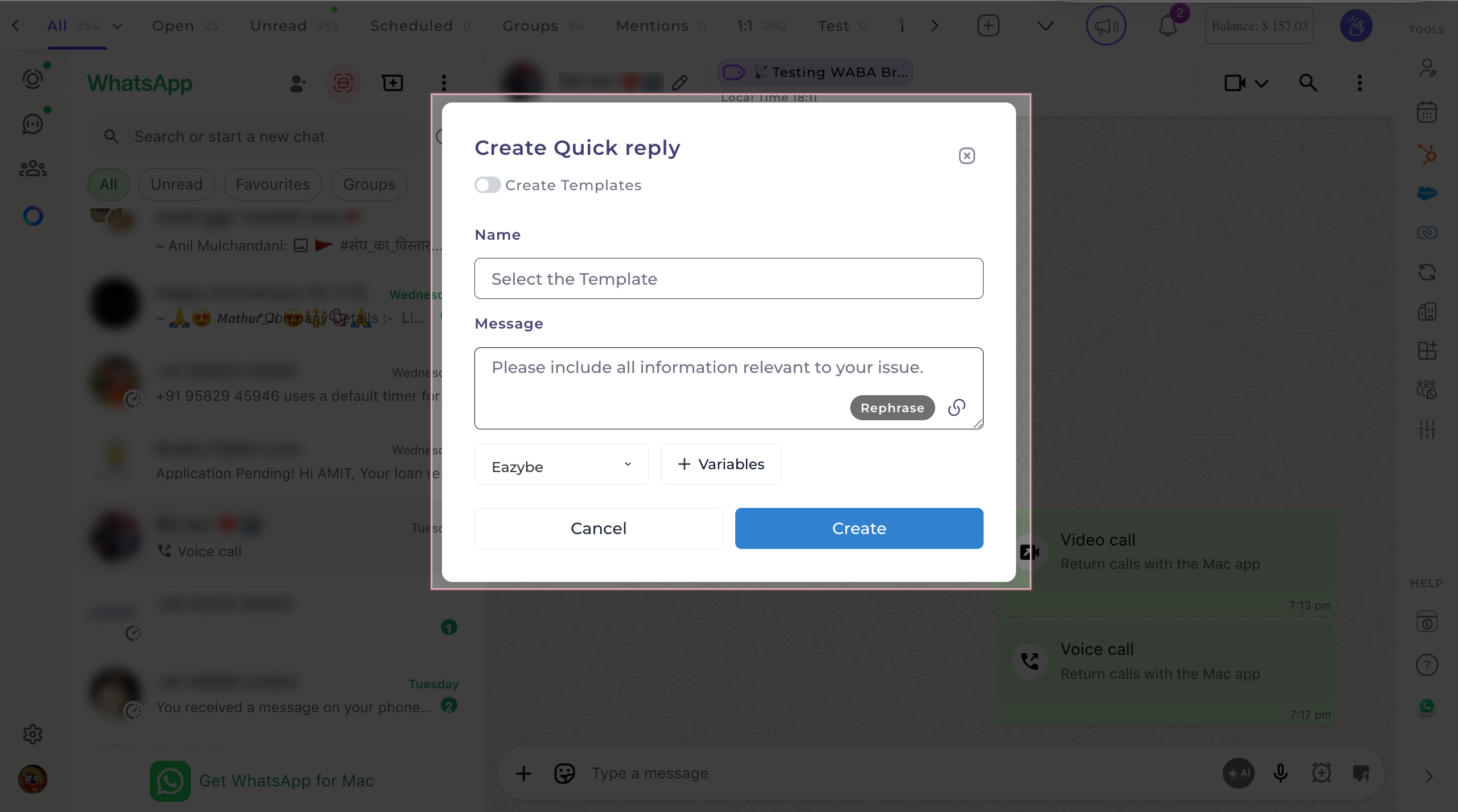 Create Template Toggle