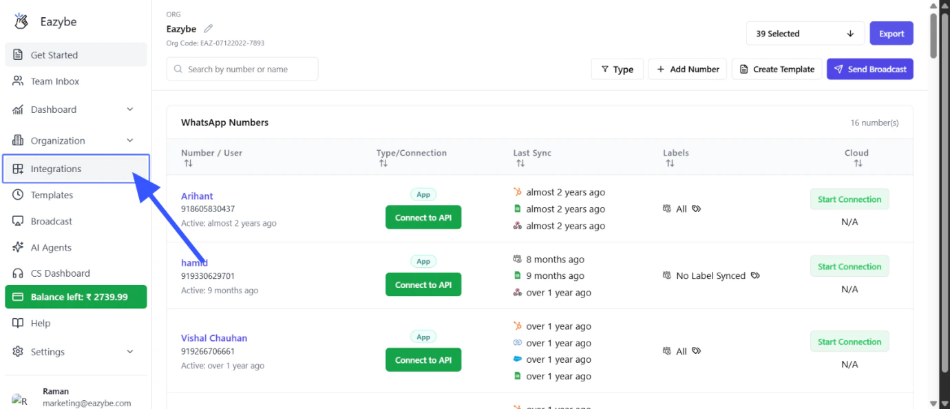 Navegue a la página de integraciones