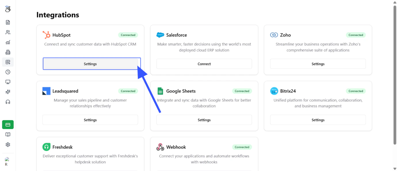 Acceda a la configuración de integración de HubSpot