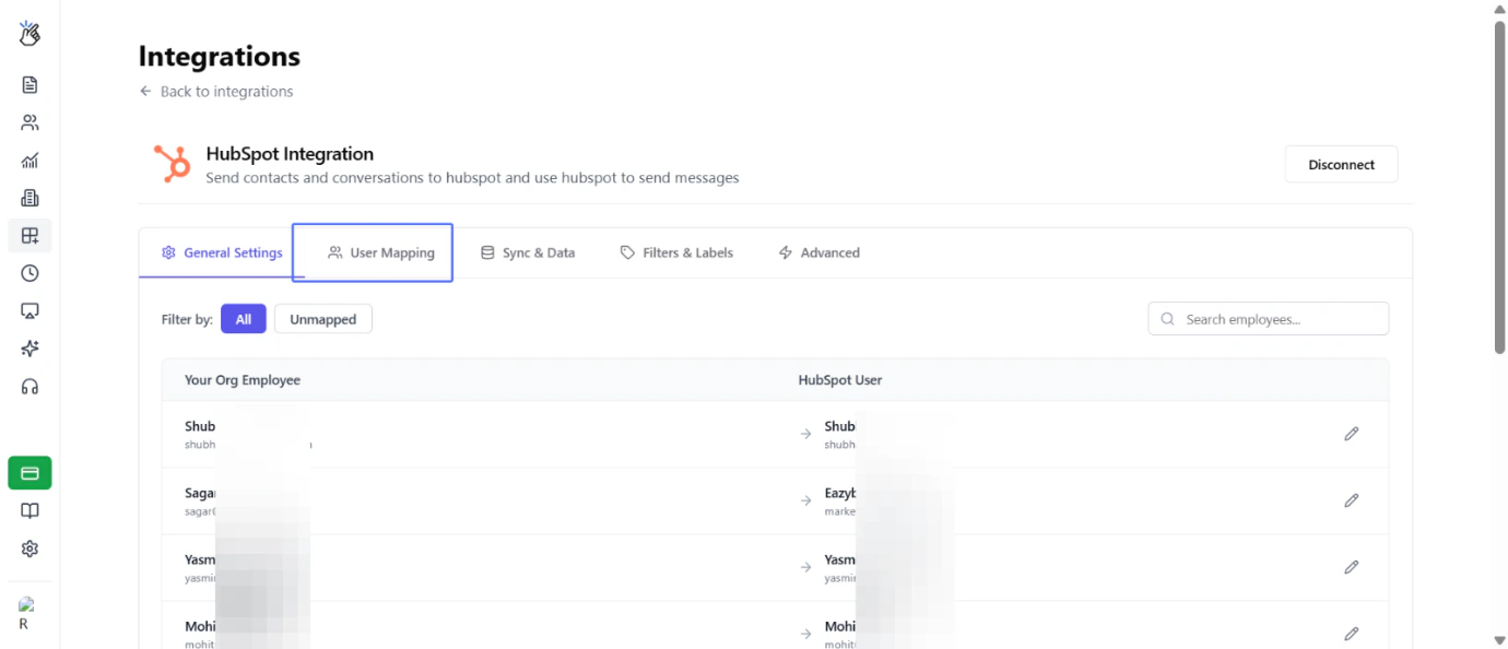 Seleccione la pestaña de mapeo de usuarios