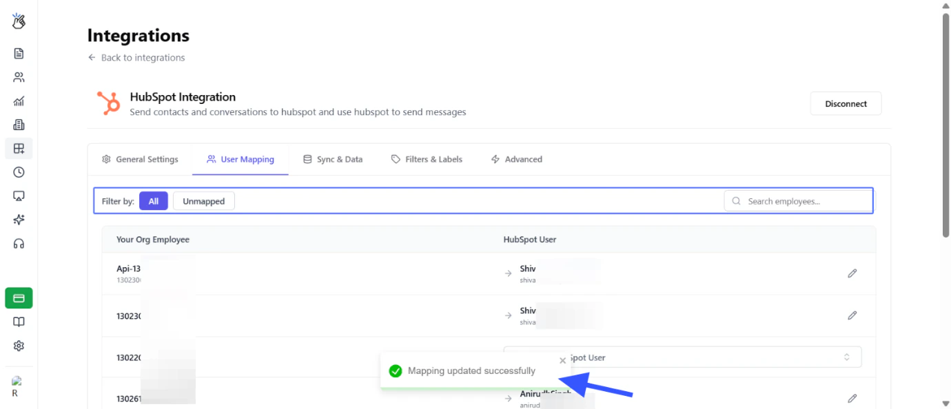 Verifique el mapeo exitoso del usuario
