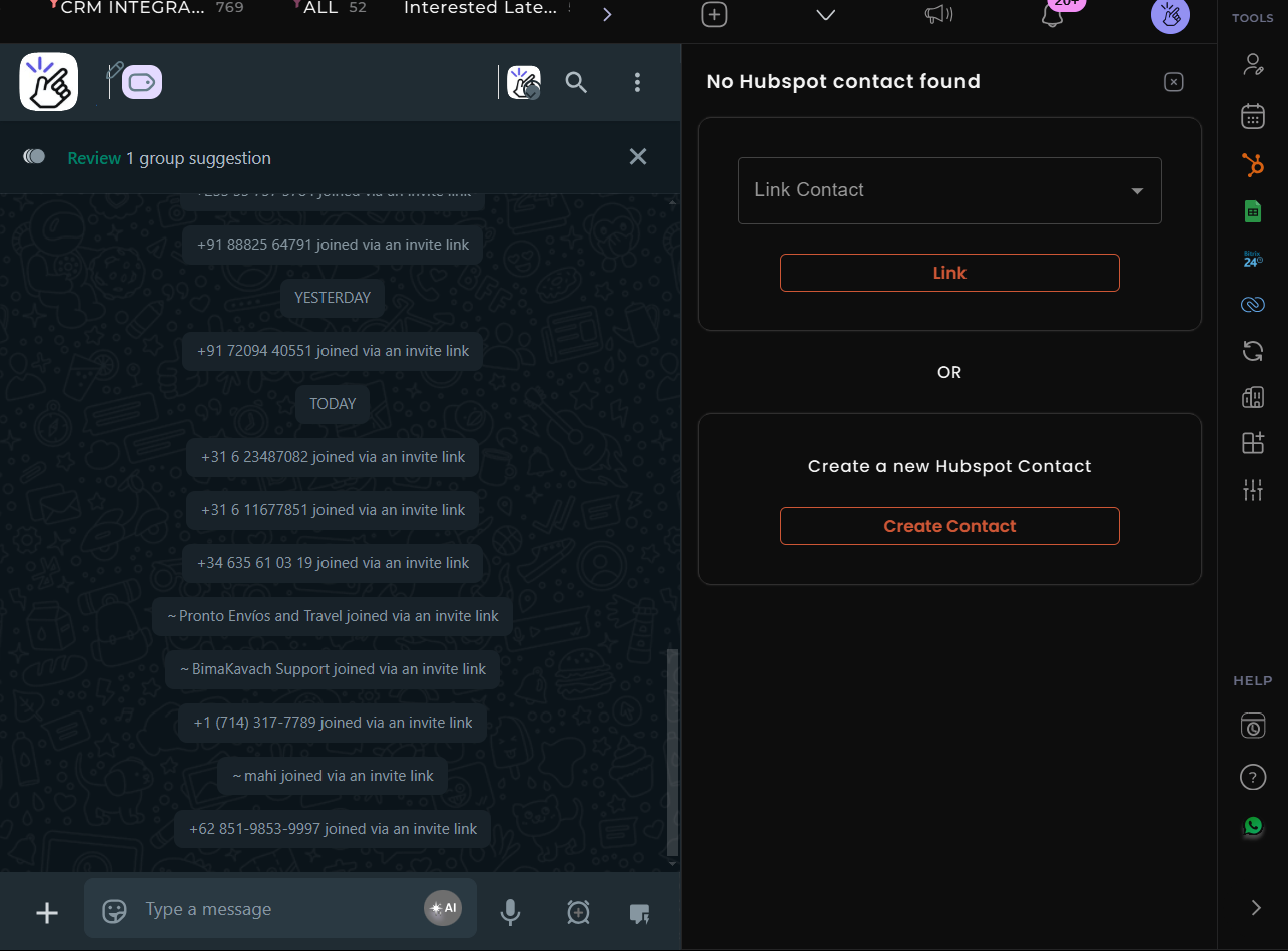 HubSpot and WhatsApp Contact Linking