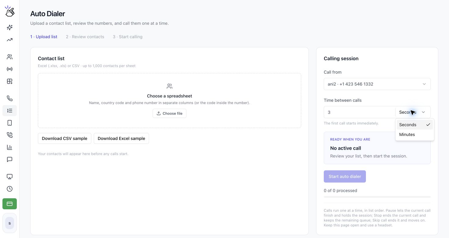 Auto Dialer time-gap selector