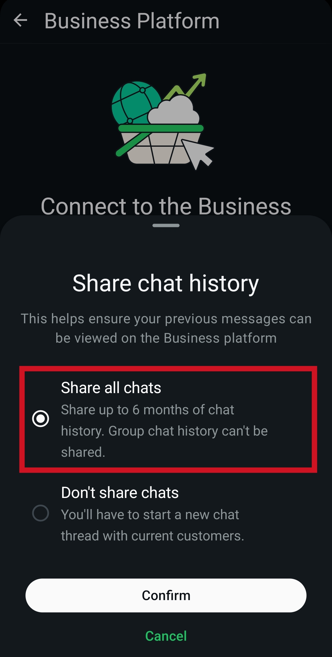 Select Share all chats and tap Confirm