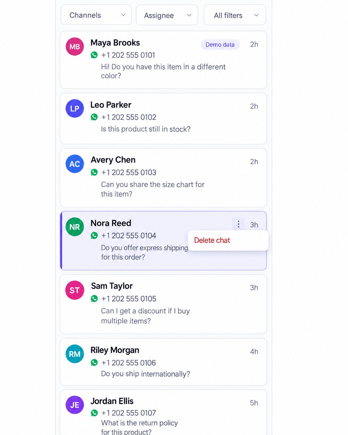 Conversation menu with Delete chat