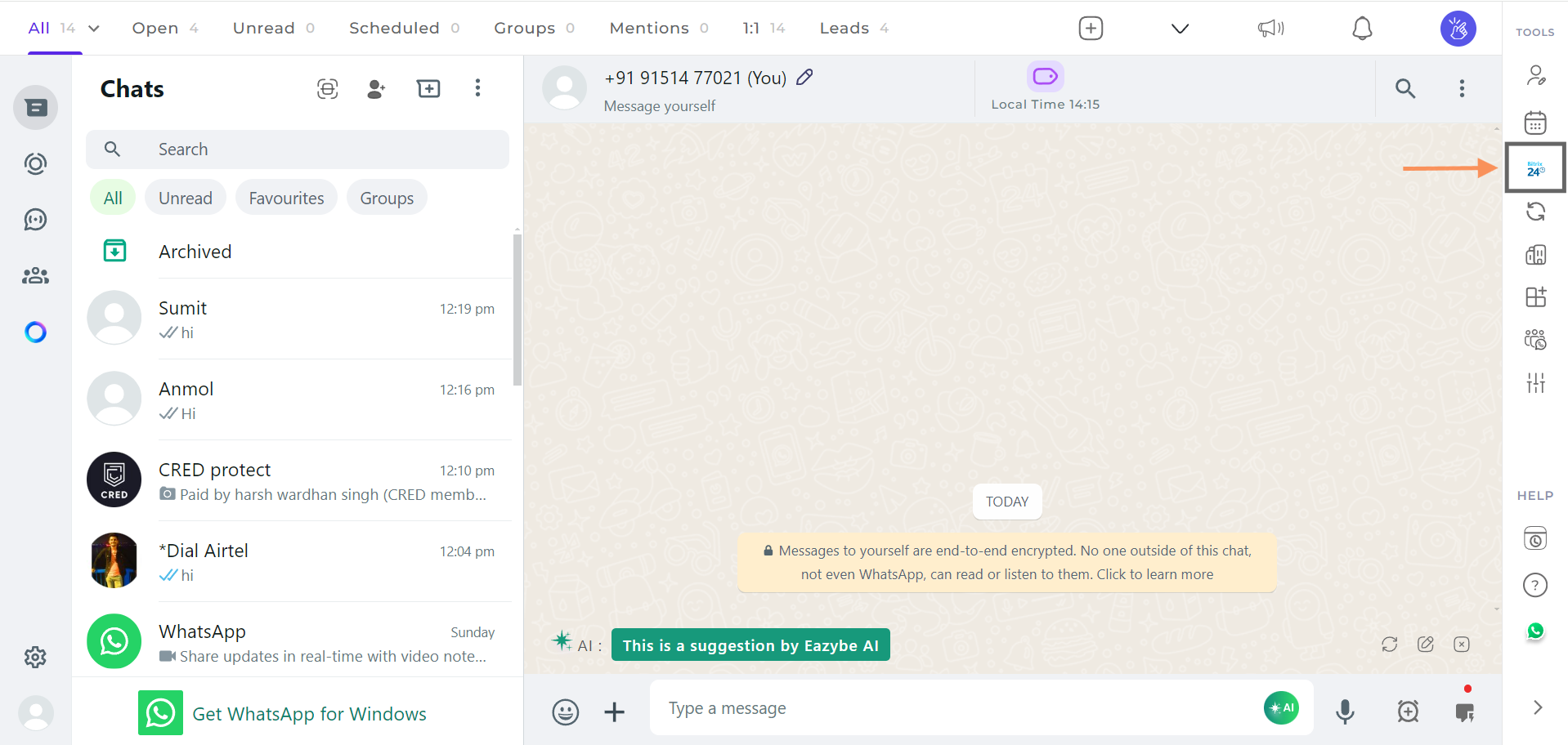 Bitrix icon in sidebar