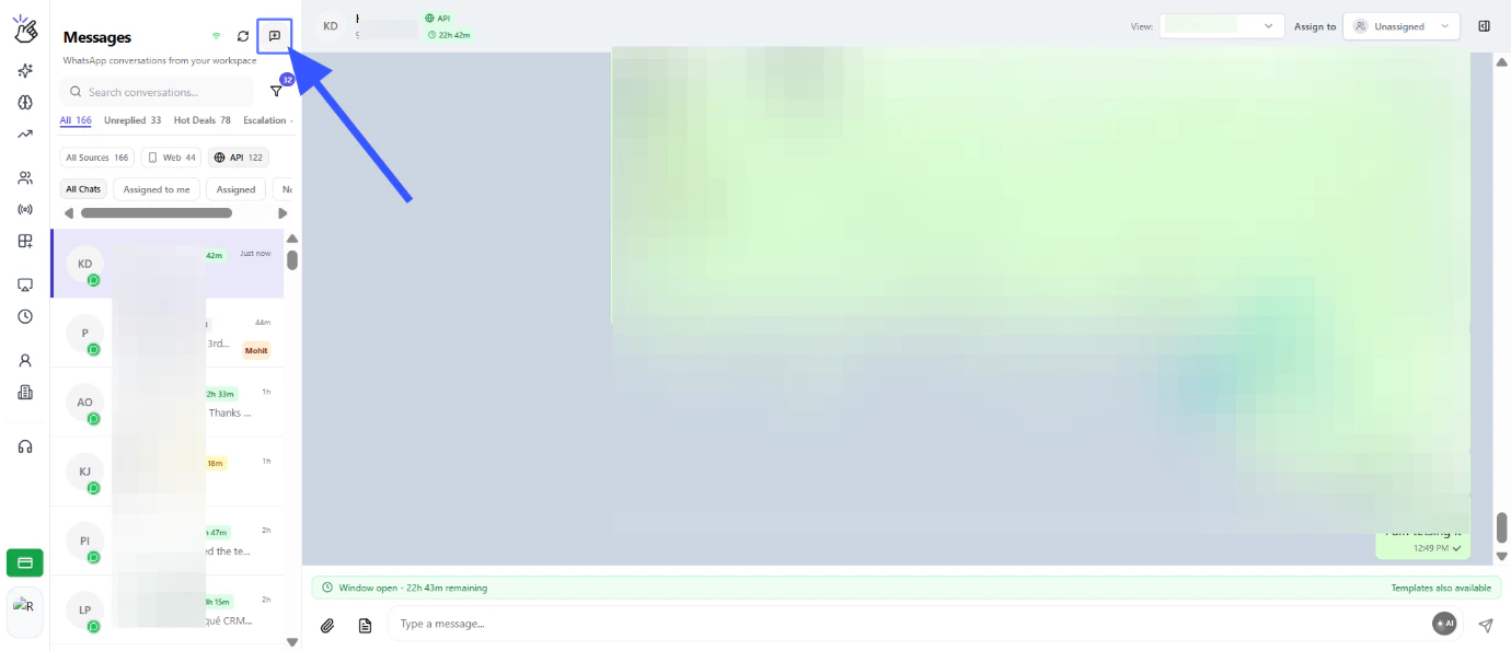 Start new chat button