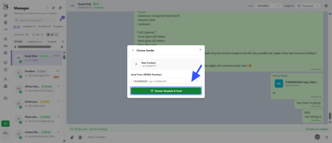 Select WABA number