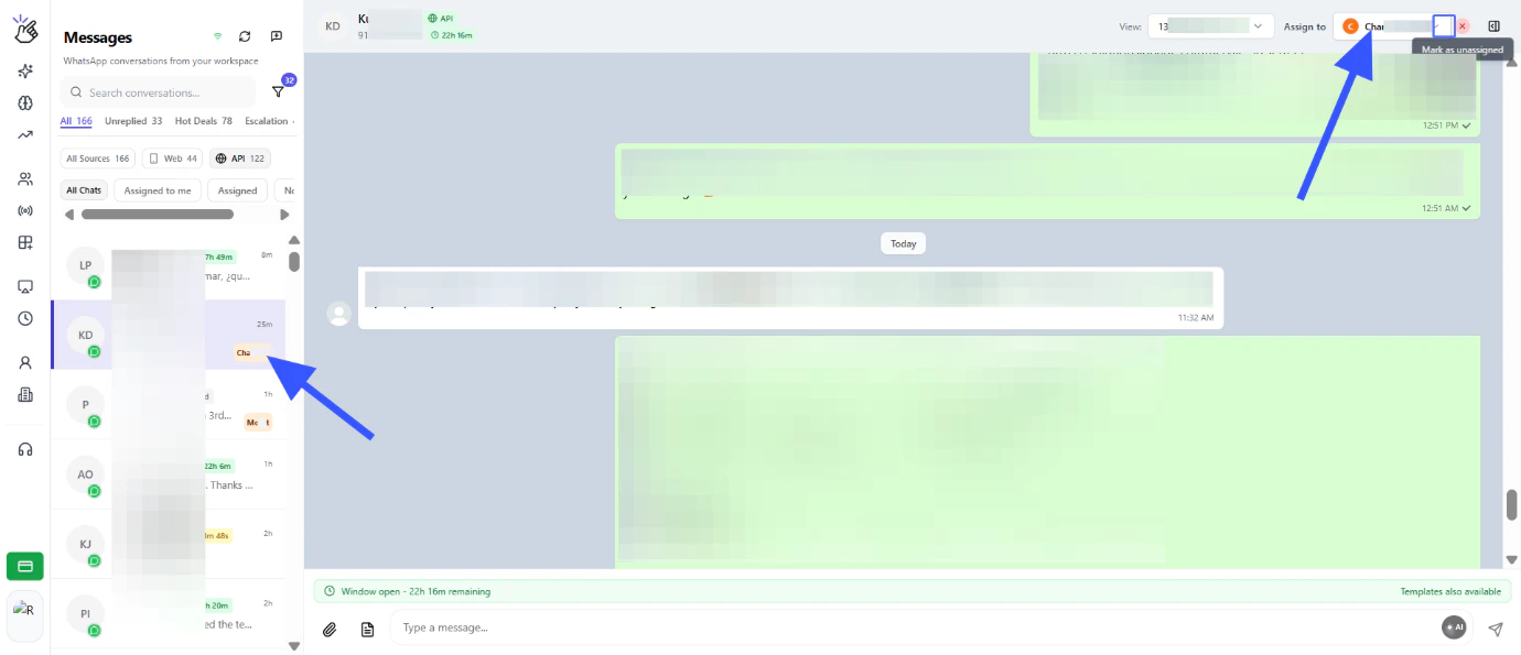 Assigned chat confirmation