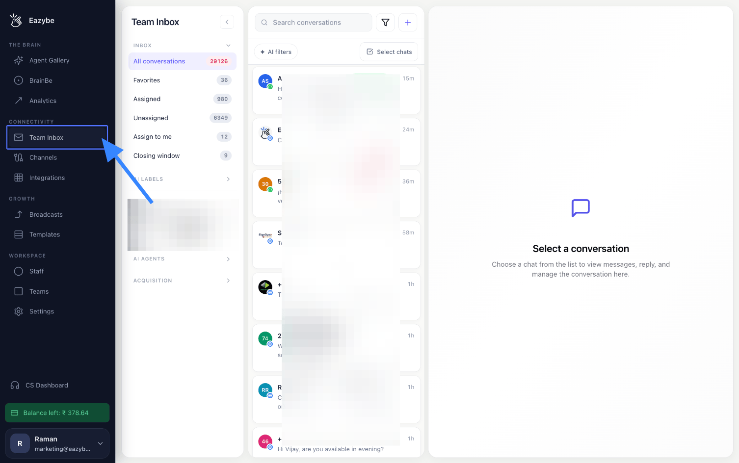 Click on Team Inbox