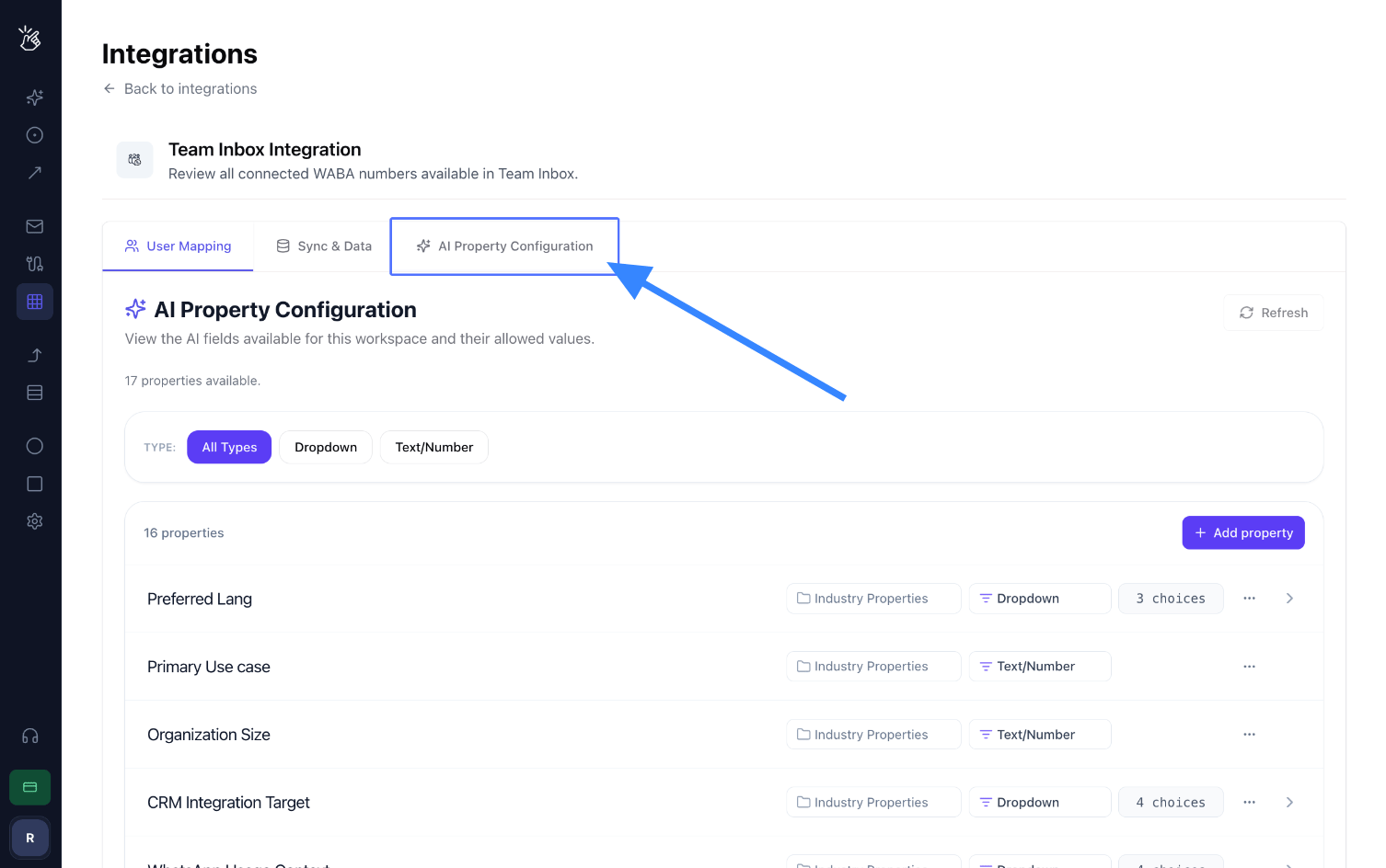AI Property Configuration option