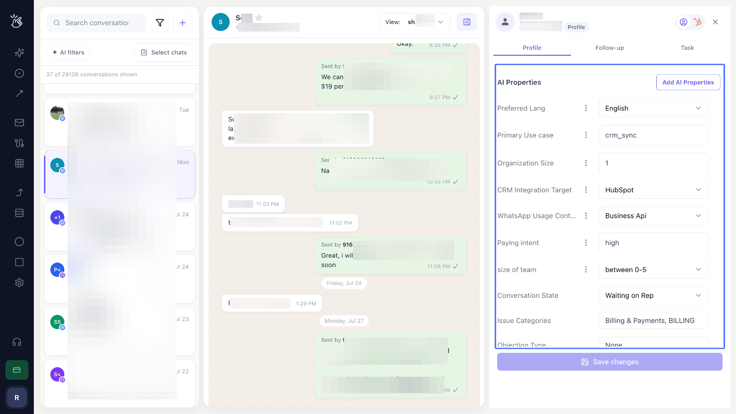 AI Properties panel in the user profile