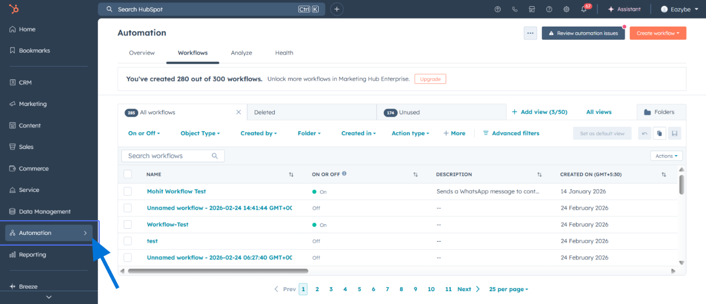 Navegar até o menu Automação