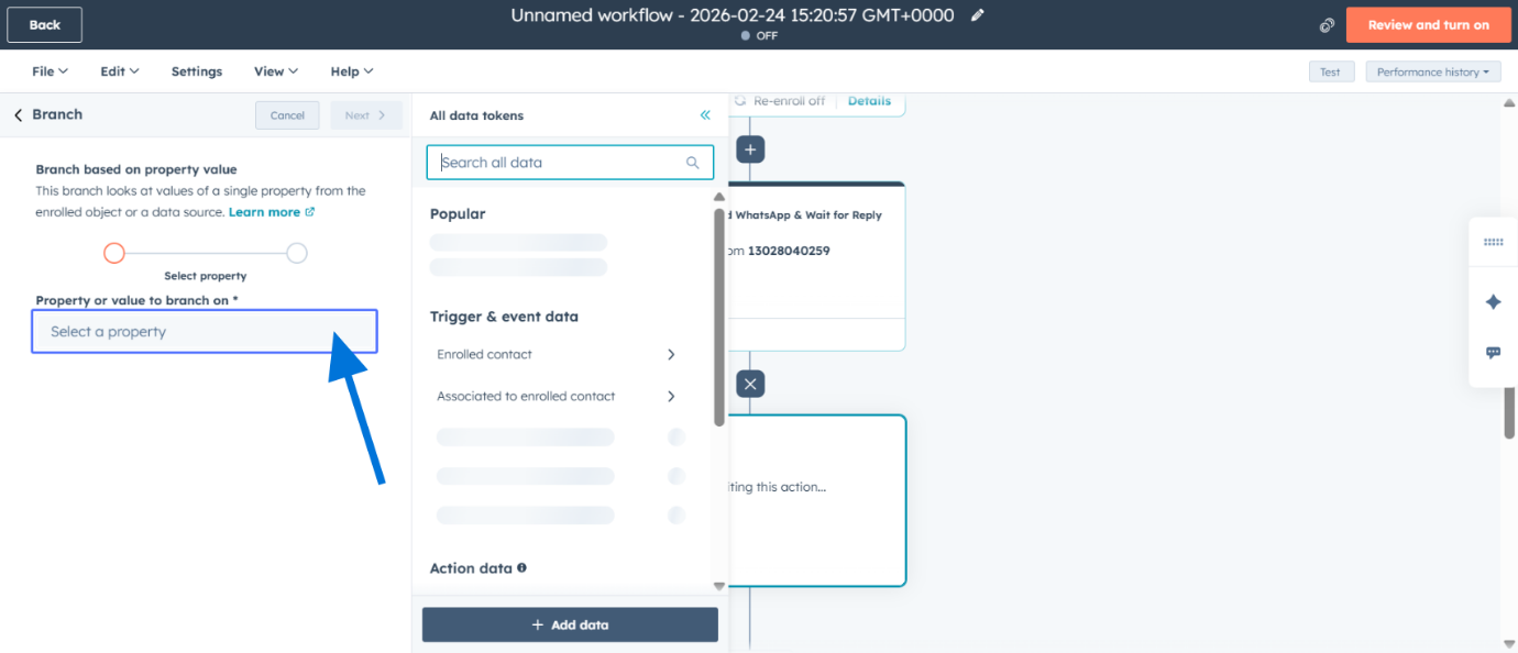 Selecionar propriedade de ramificação