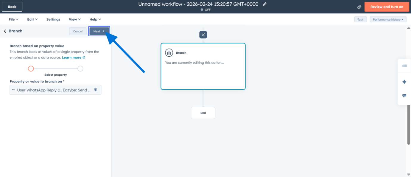 Configurar condições de ramificação