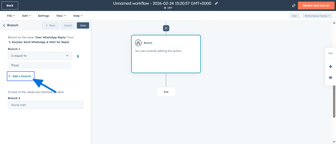 Adicionar ramificação adicional