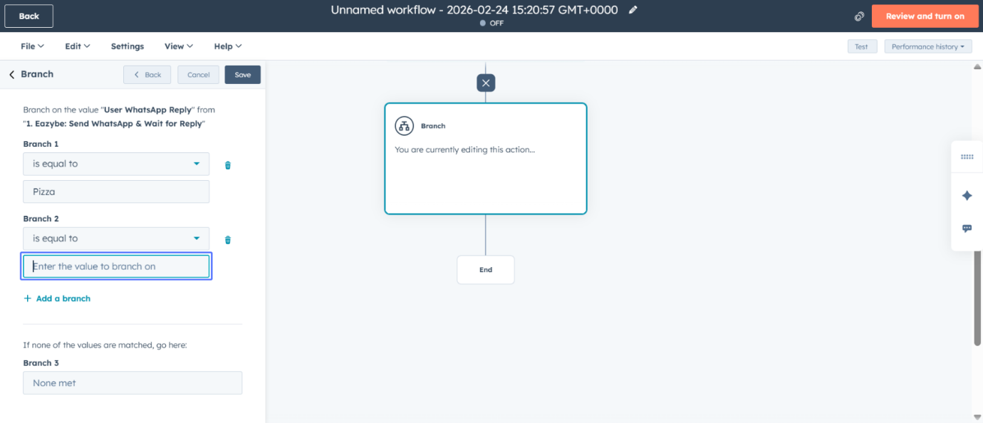 Inserir valor ramificação 2