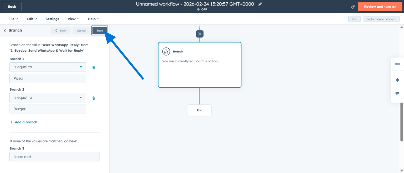 Salvar ramificação condicional