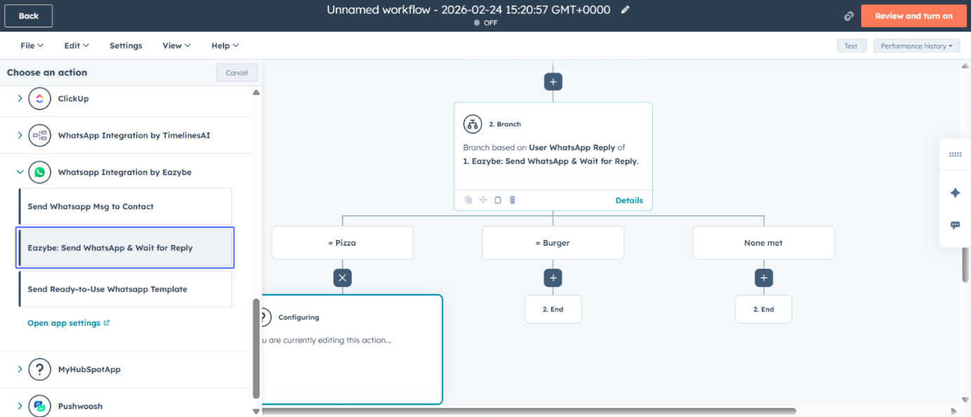 Selecionar aguardar resposta na ramificação