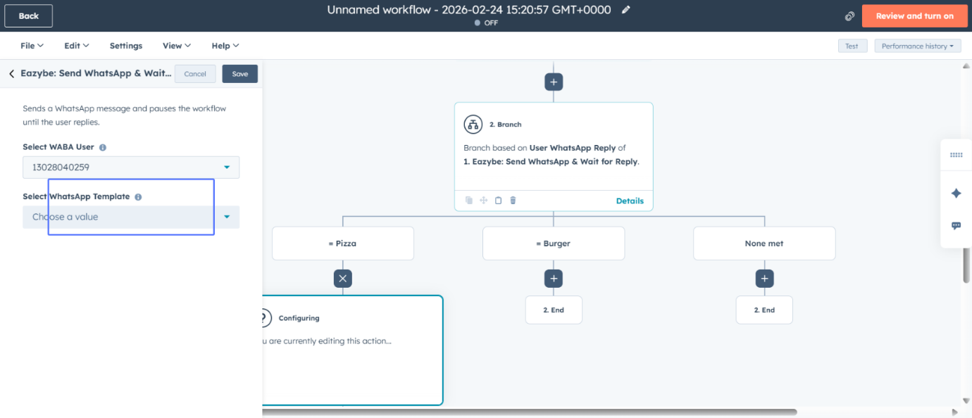 Escolher número remetente para ramificação