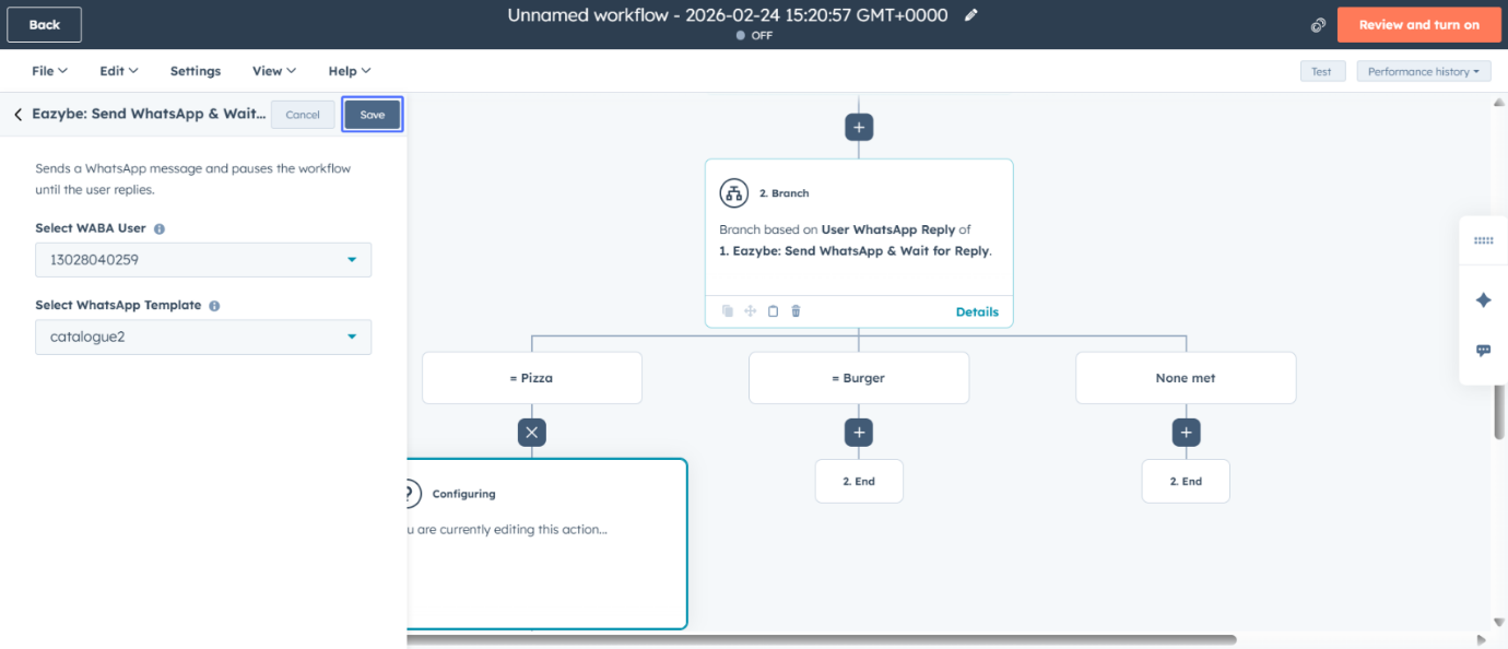 Salvar ação da ramificação